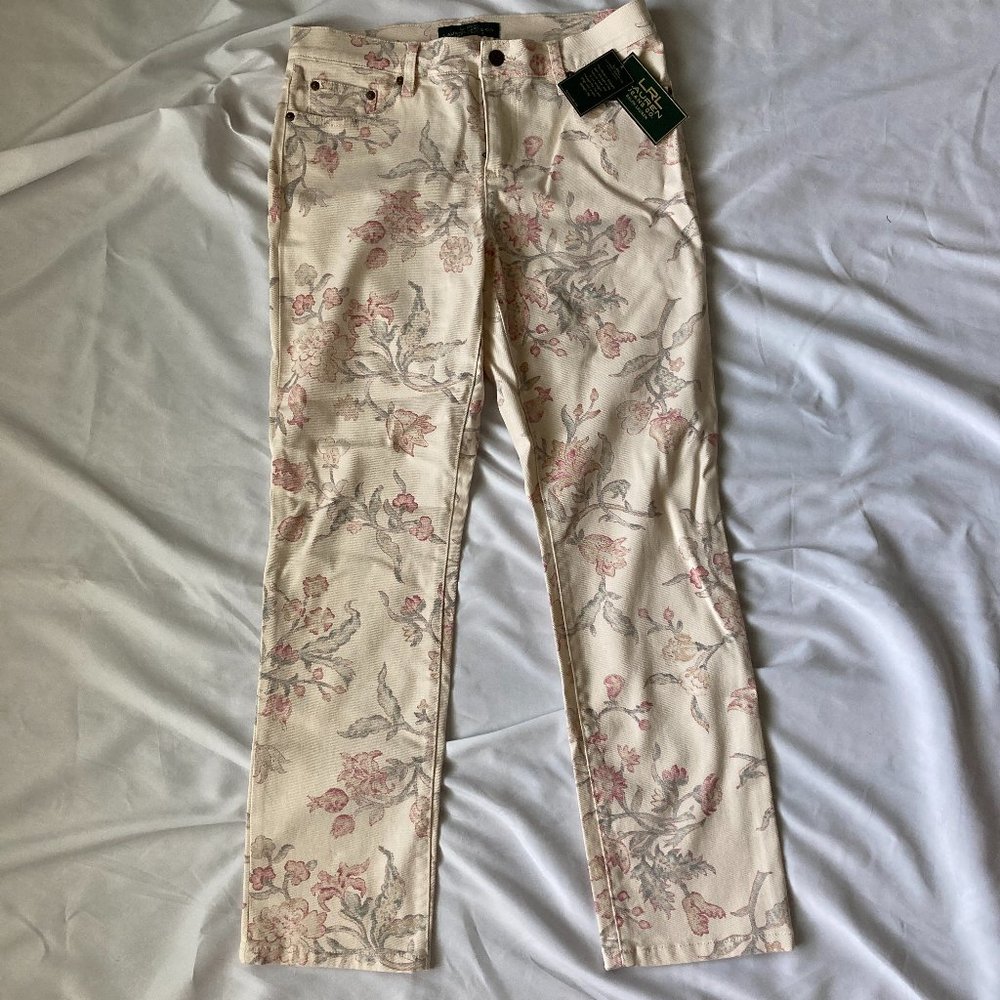 NWT LRL Lauren Jeans Co. Ralph Lauren Multicolor Floral Modern Straight Ankle 8